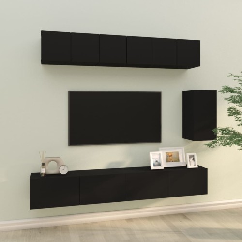 Set Mobili Porta TV 6 pz Nero in Legno Multistrato