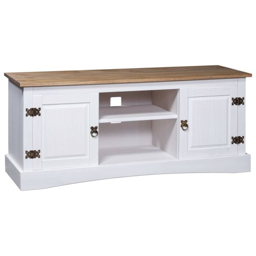 Mobile Porta TV Legno Pino Messicano Corona Bianco 120x40x52 cm