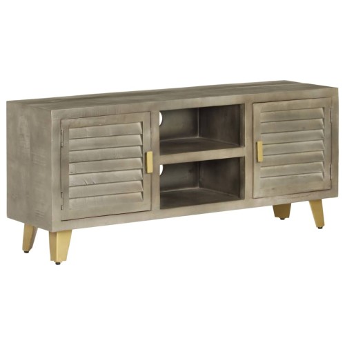 Mobile TV Legno Massello di Mango Grigio e Ottone 110x30x48cm