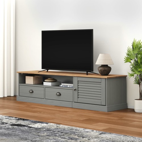 Mobile Porta TV VIGO Grigio 156x40x40 cm Legno Massello di Pino