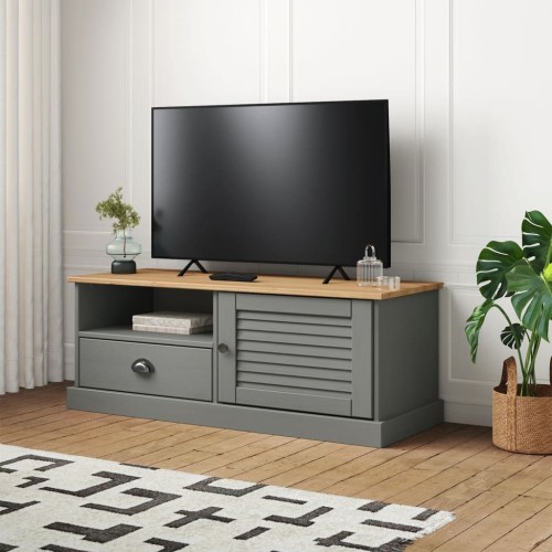 Mobile Porta TV VIGO Grigio 106x40x40 cm Legno Massello di Pino