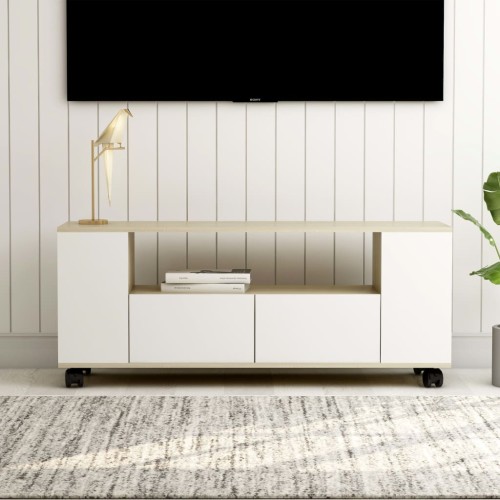 Mobile TV Bianco Rovere Sonoma 120x35x48 cm Legno Multistrato