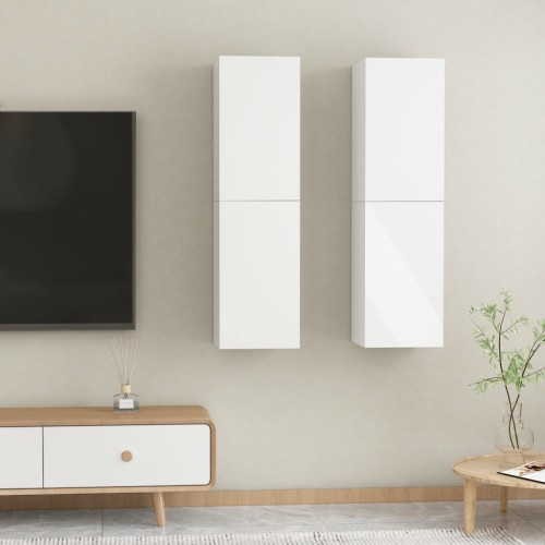 Mobili TV Bianco Lucido 2 pz 30,5x30x110 cm in Truciolato