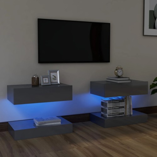 Mobili Porta TV con Luci LED 2 pz Grigio Lucido 60x35 cm