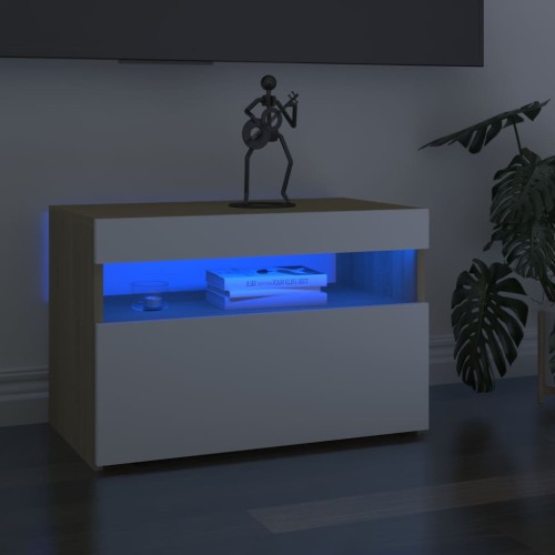 Mobili Porta TV con LED 2 pz Bianco e Rovere Sonoma 60x35x40 cm