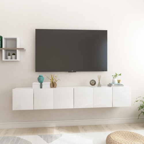 Mobili Porta TV Sospesi 3 pz Bianco Lucido 60x30x30cm