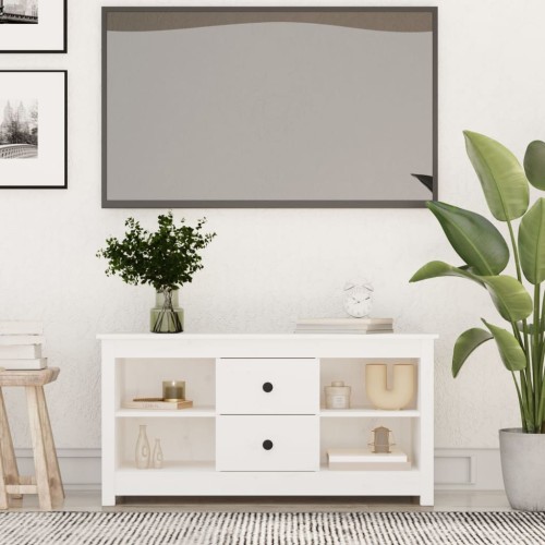 Mobile Porta TV Bianco 103x36,5x52 cm in Legno Massello di Pino