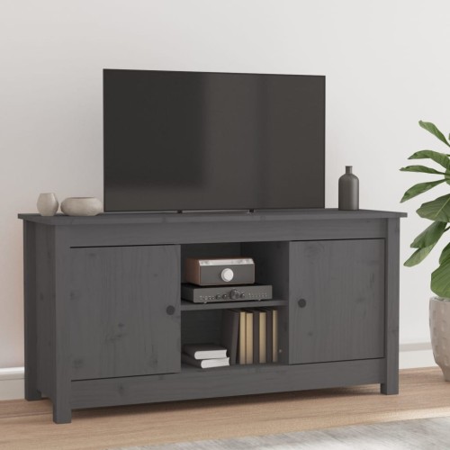 Mobile Porta TV Grigio 103x36,5x52 cm in Legno Massello di Pino