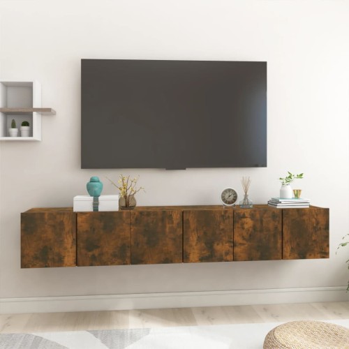 Mobili Porta TV Pensili 3 pz Rovere Fumo 60x30x30 cm