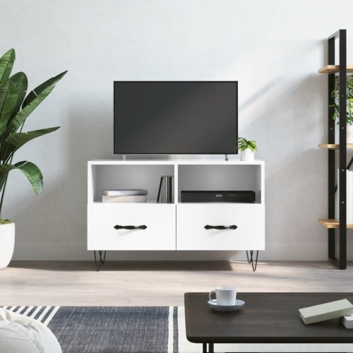 Mobile Porta TV Bianco Lucido 80x36x50 cm in Legno Multistrato