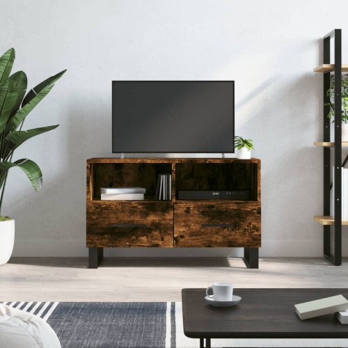 Mobile Porta TV Rovere Fumo 80x36x50 cm in Legno Multistrato