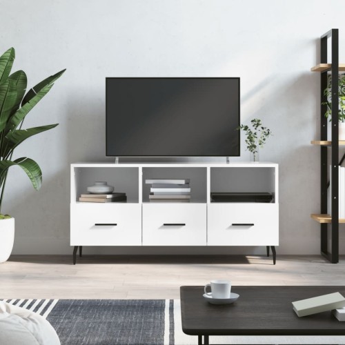 Mobile Porta TV Bianco Lucido 102x36x50 cm in Legno Multistrato