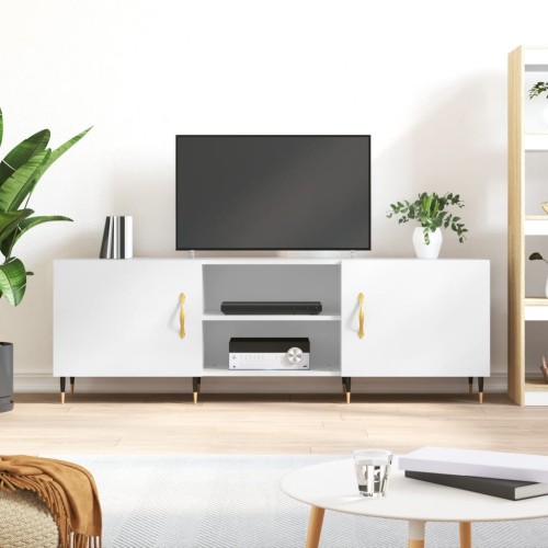 Mobile Porta TV Bianco Lucido 150x30x50 cm in Legno Multistrato