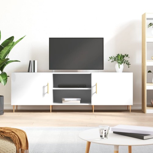 Mobile Porta TV Bianco Lucido 150x30x50 cm in Legno Multistrato