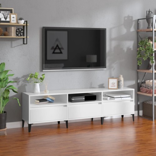 Mobile Porta TV Bianco Lucido 150x30x44,5 cm Legno Multistrato