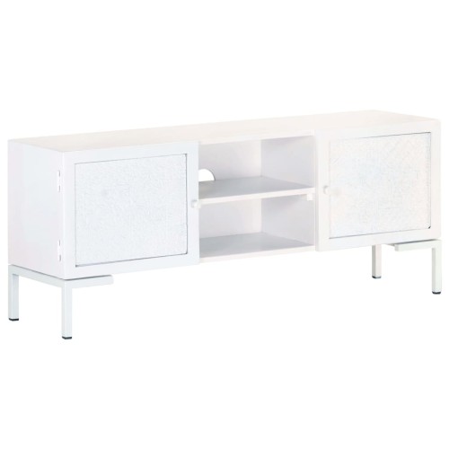 Mobile Porta TV Bianco 115x30x46cm in Legno Massello di Mango