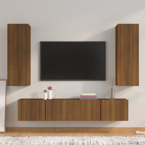 Set Mobili Porta TV 4 pz Rovere Marrone in Legno Multistrato