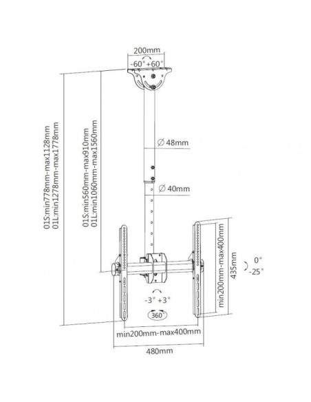 Supporto TV da soffitto 32-55 girevole e regolabile Dizzy4