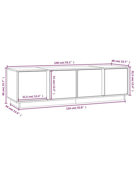 MiCasa Italia. Mobile Porta TV Bianco 104x33x41 cm in Legno Massello di Pino