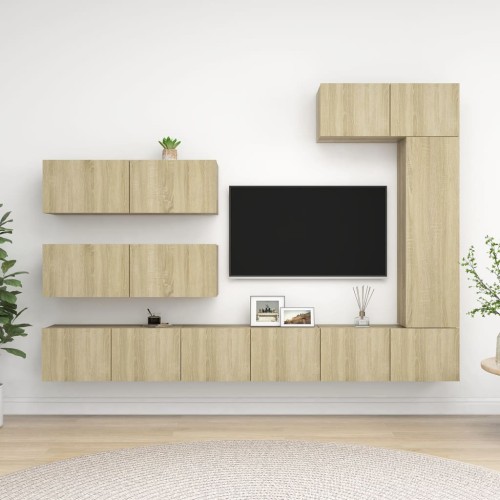 Set Porta TV 7 pz Rovere Sonoma in Truciolato