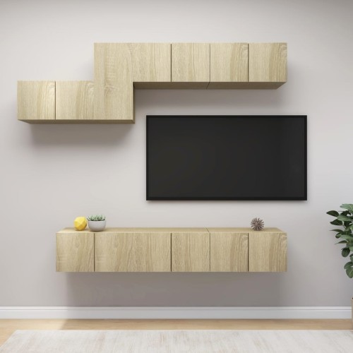 Set Porta TV 7 pz Rovere Sonoma in Truciolato