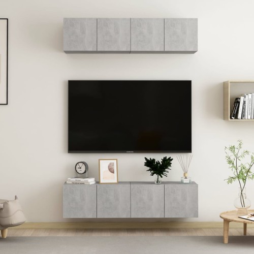 Mobili TV 4 pz Grigio Cemento 60x30x30 cm in Truciolato