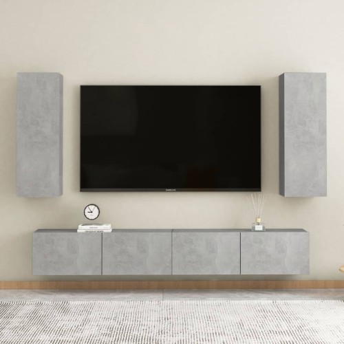 Set Porta TV 4 pz Grigio Cemento in Truciolato