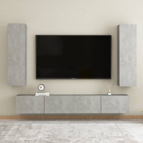 Set Porta TV 4 pz Grigio Cemento in Truciolato