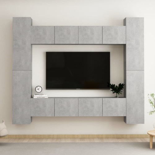 Set Mobile Porta TV 8 pz Grigio Cemento in Truciolato