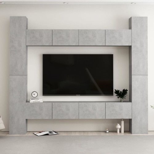 Set Porta TV 8 pz Grigio Cemento in Truciolato