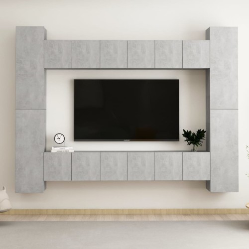 Set Porta TV 10 pz Grigio Cemento in Truciolato