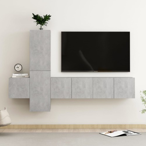 Set Mobili TV 5 pz Grigio Cemento in Truciolato