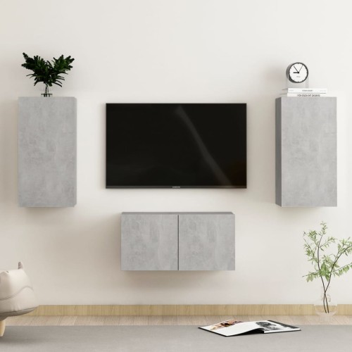 Set Mobili TV 3 pz Grigio Cemento in Truciolato