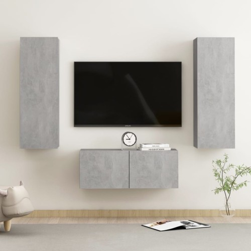 Set Porta TV 3 pz Grigio Cemento in Truciolato