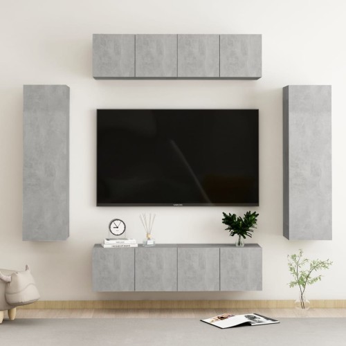 Set Mobile Porta TV 6 pz Grigio Cemento in Truciolato