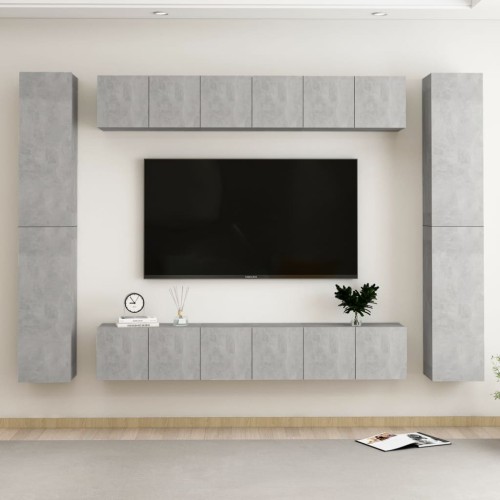 Set Porta TV 10 pz Grigio Cemento in Truciolato