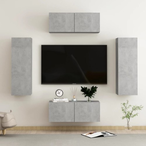 Set Porta TV 4 pz Grigio Cemento in Truciolato