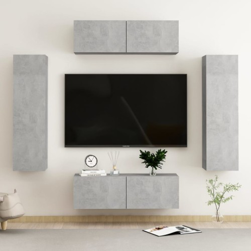 Set Porta TV 4 pz Grigio Cemento in Truciolato