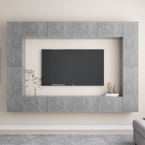 Set Mobile Porta TV 8 pz Grigio Cemento in Truciolato