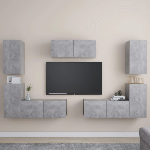 Set Mobile Porta TV 7 pz Grigio Cemento in Truciolato