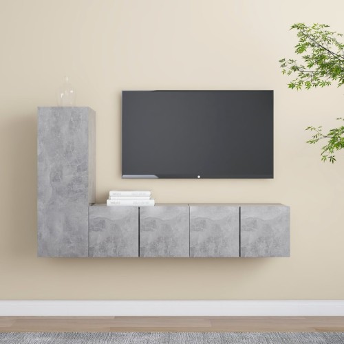 Set Porta TV 3 pz Grigio Cemento in Truciolato