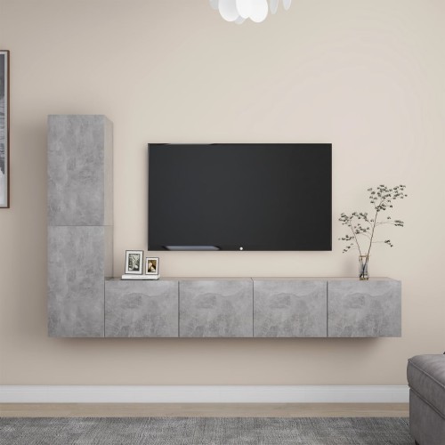 Set Porta TV 4 pz Grigio Cemento in Truciolato