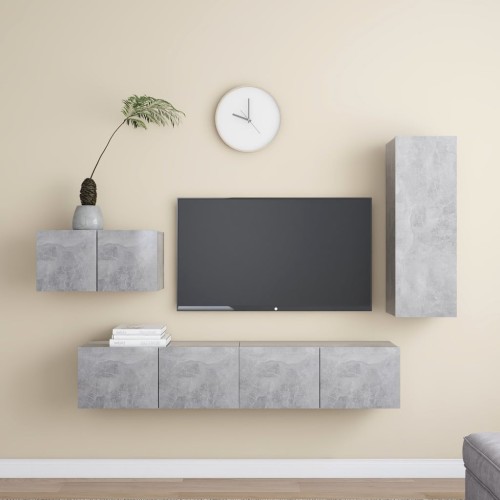 Set Porta TV 4 pz Grigio Cemento in Truciolato