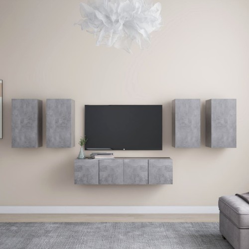 Set Porta TV 6 pz Grigio Cemento in Truciolato