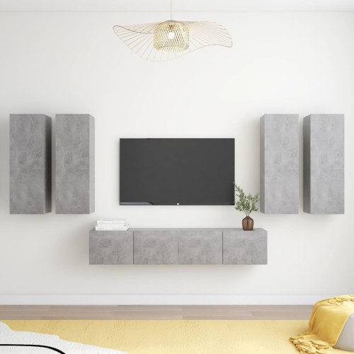 Set Porta TV 6 pz Grigio Cemento in Truciolato