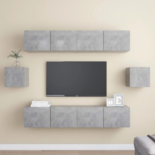 Set Porta TV 6 pz Grigio Cemento in Truciolato