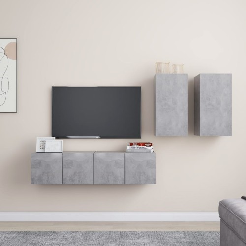 Set Mobili TV 4 pz Grigio Cemento in Truciolato