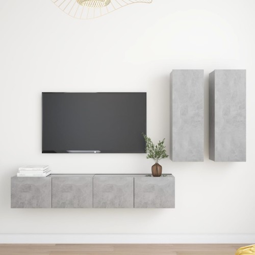 Set Porta TV 4 pz Grigio Cemento in Truciolato