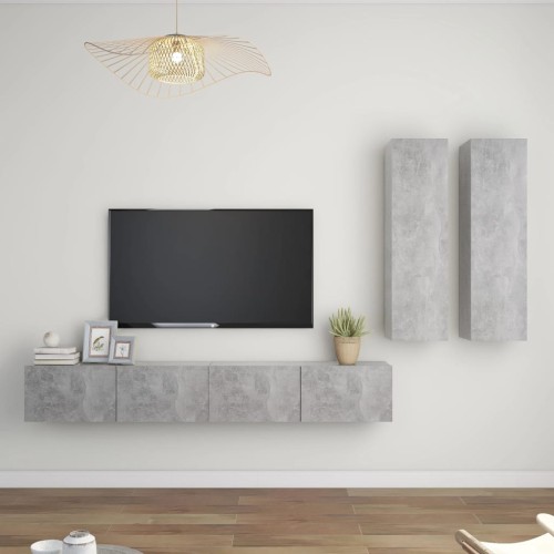 Set Porta TV 4 pz Grigio Cemento in Truciolato