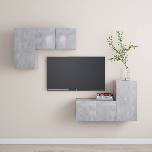 Set Mobili TV 4 pz Grigio Cemento in Truciolato